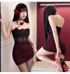 FEE ET MOI - Midnight Red Rose Hot Bodycon Dress (Black - Red)